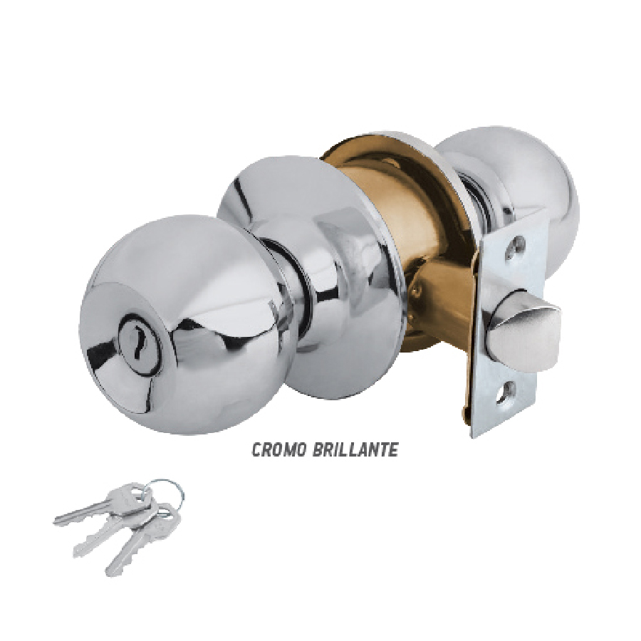 Cerradura De Pomo Tipo Esfera Cromo Mate (Baño) Caja AKSI 307129